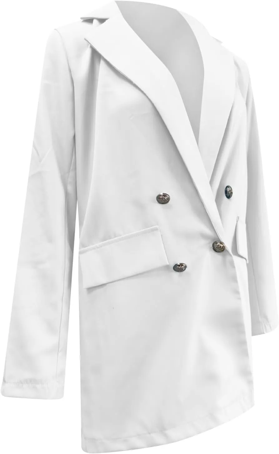Akklian Women's Blazer Twill Office Jackets Plus Size Fitted Lapel Blazers Double Breasted 3/4 Sleeve Lightweight Suit Jacket