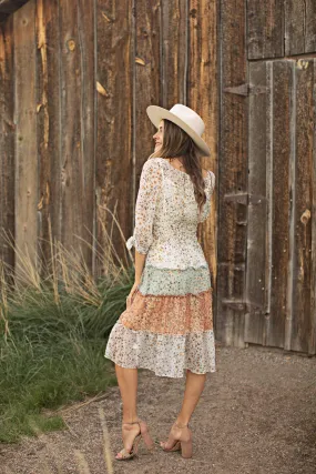 Alexa Mixed Ditsy Peasant Dress