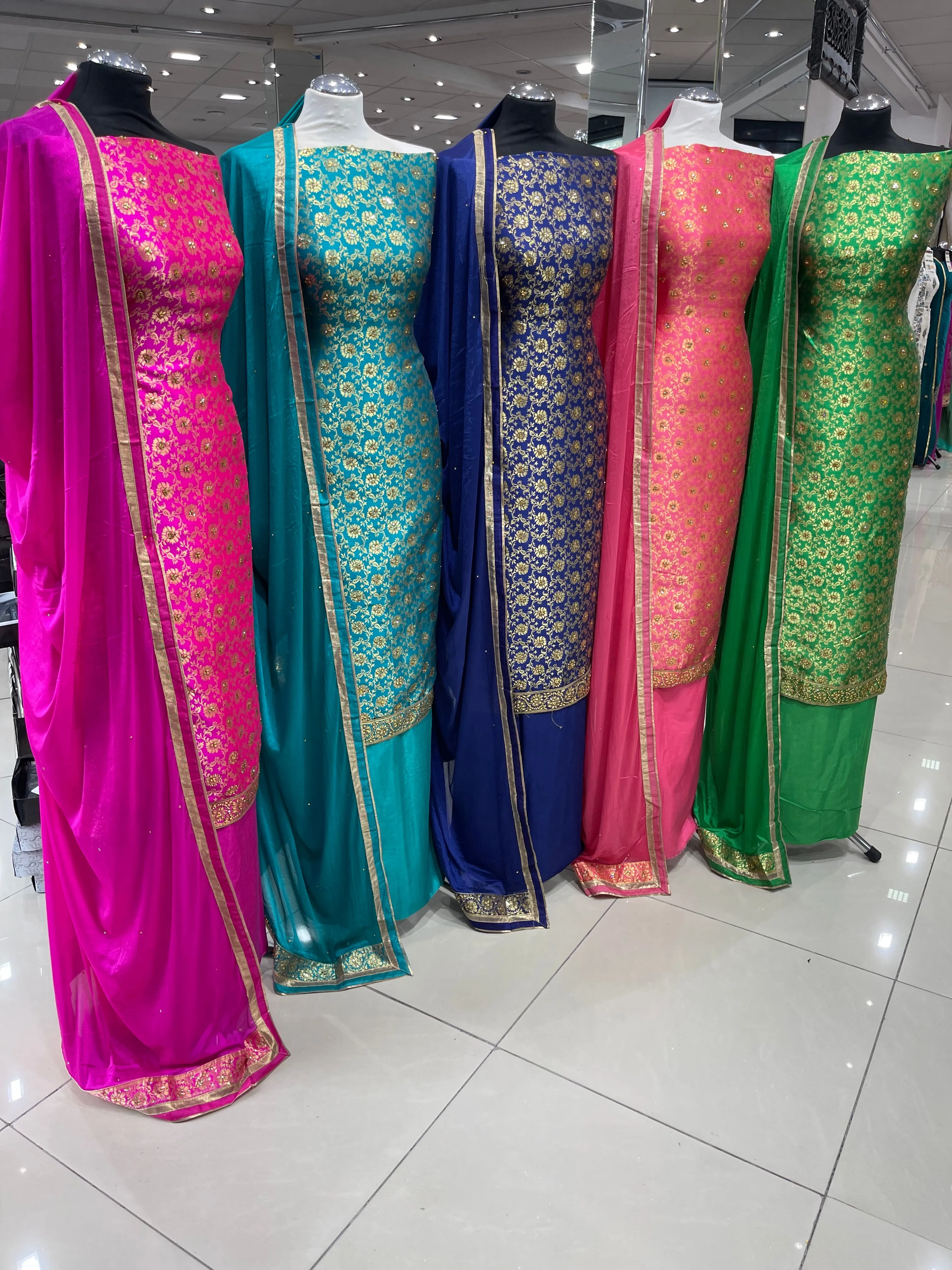 Banarsi Suits With Diamonte Embellishments