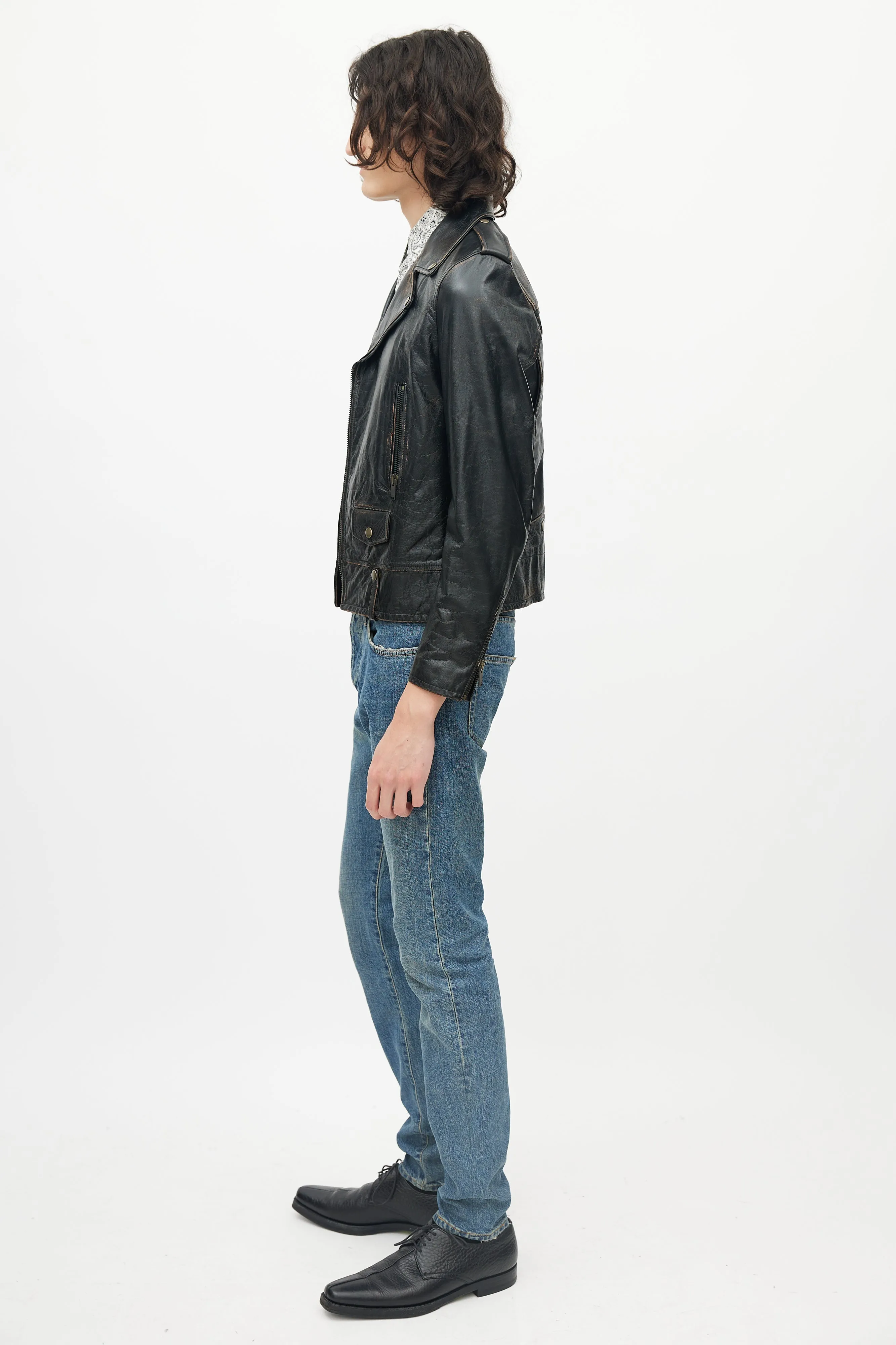 Black Distressed Leather Jacket