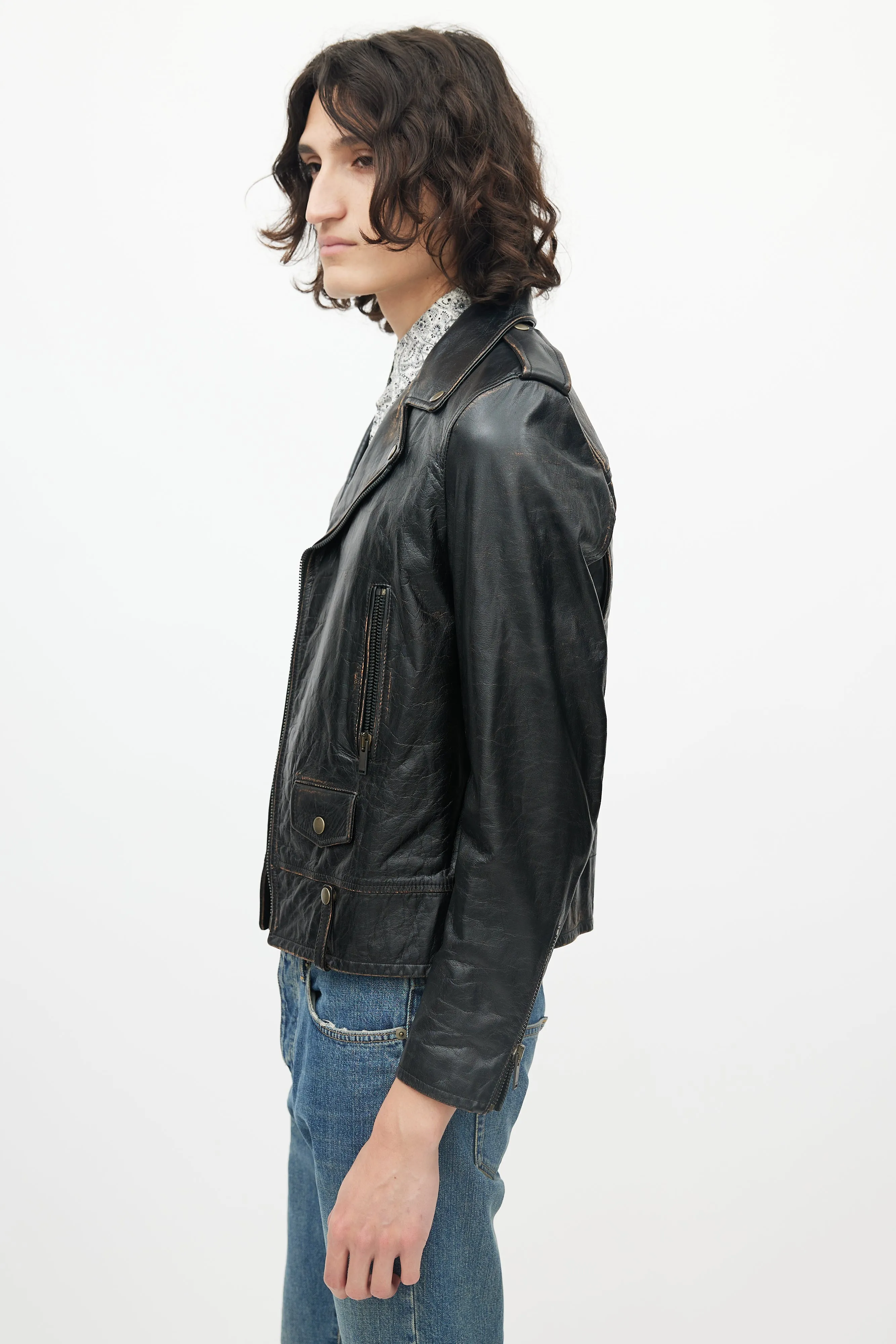 Black Distressed Leather Jacket