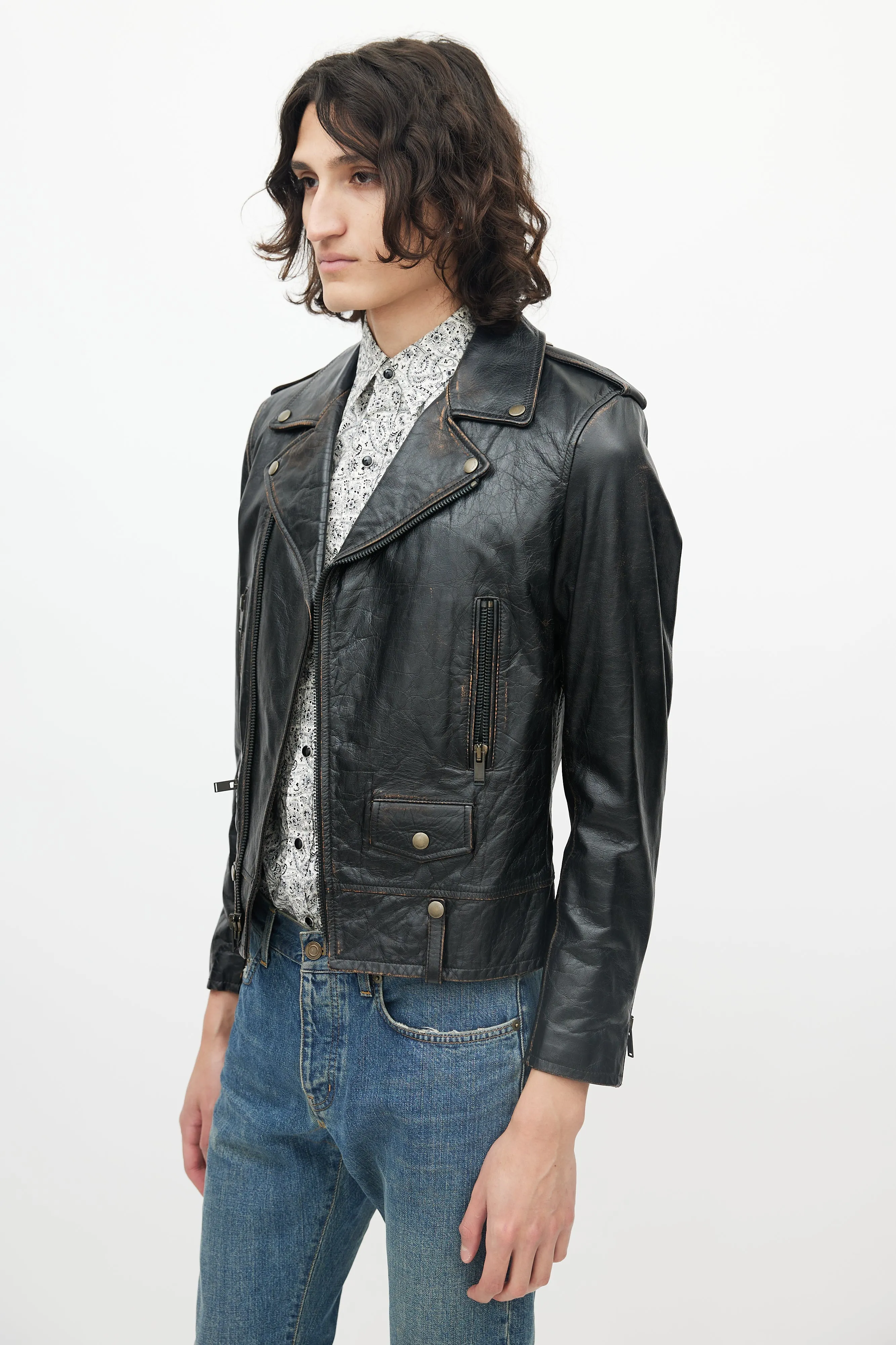 Black Distressed Leather Jacket