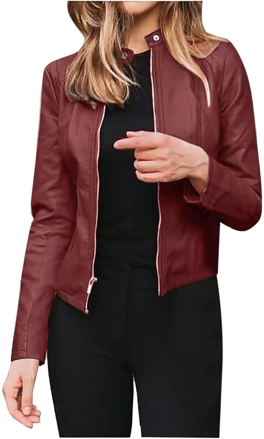 Black Faux Leather Jackets for Women,Motorcycle PU Moto Biker Outwear Coat