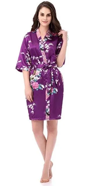 Bride or Bridesmaid Wedding Flowery Bridal Bath Robe- Dressing Kimono - Great Gift