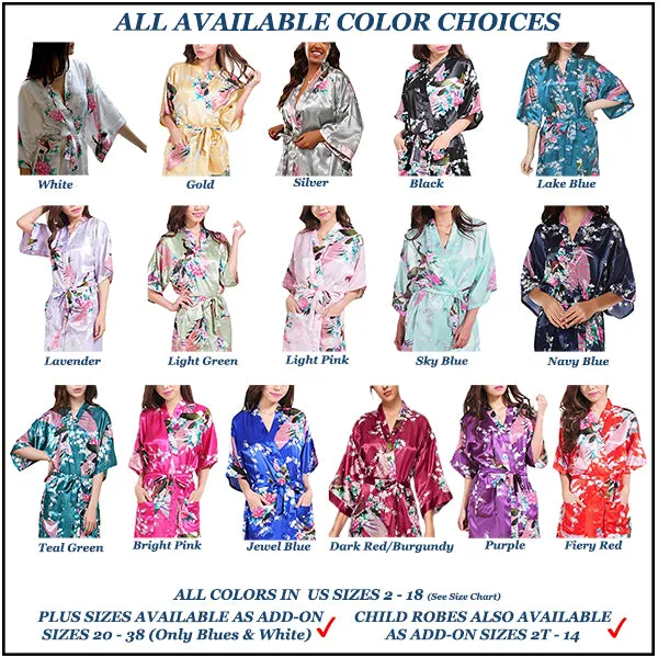 Bridesmaid Robe Set of 15, Floral, Womens Sizes 2-18, Mid Length
