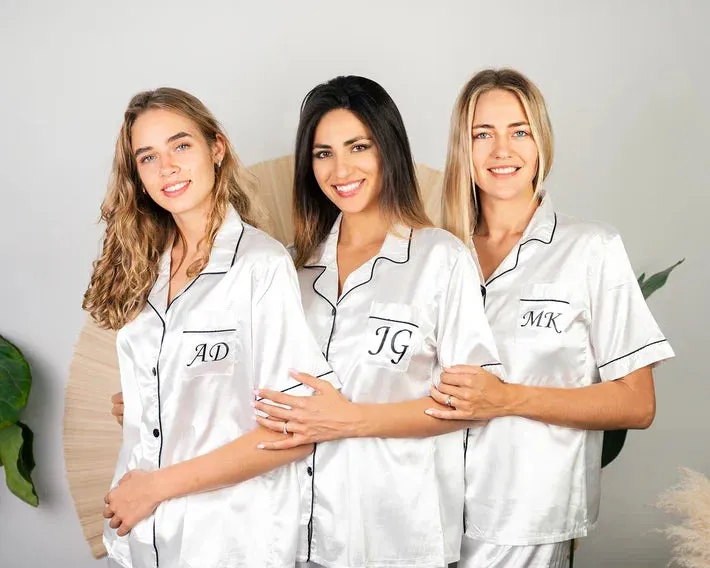 Custom Satin Bridesmaids Pajamas for Sleepover Bachelorette Party - Short   short