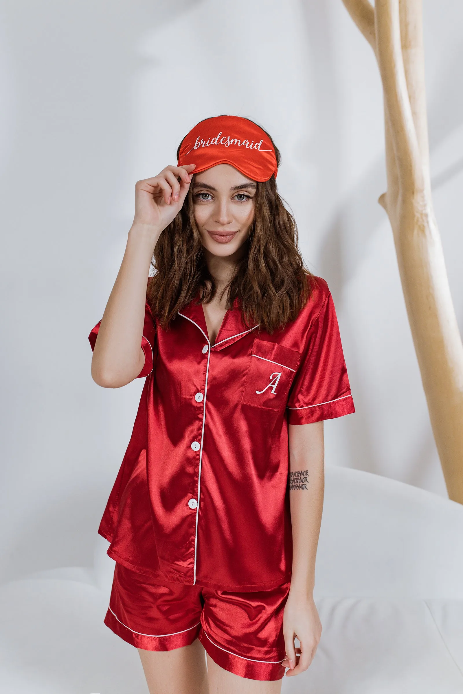 Custom Satin Bridesmaids Pajamas for Sleepover Bachelorette Party - Short   short