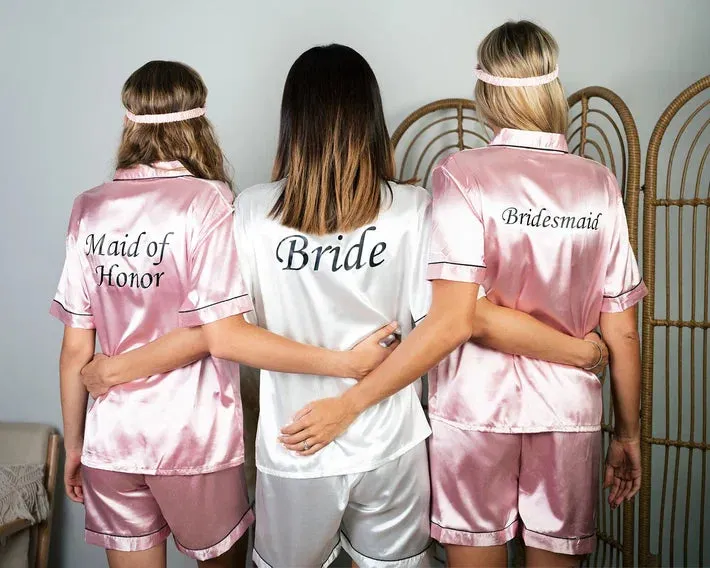 Custom Satin Bridesmaids Pajamas for Sleepover Bachelorette Party - Short   short