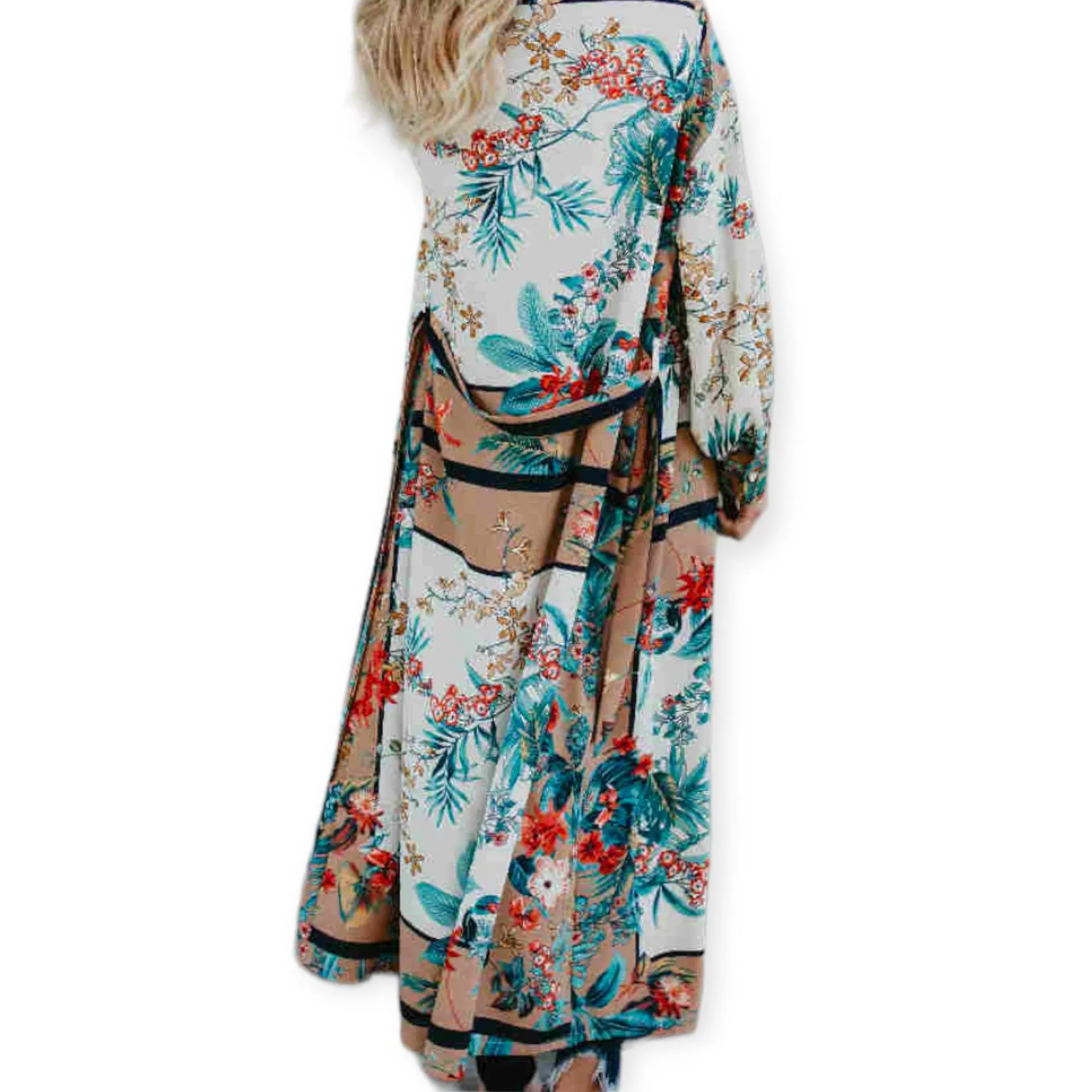 Elegant Colorful Floral Maxi Kimono Cover Up