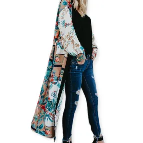 Elegant Colorful Floral Maxi Kimono Cover Up