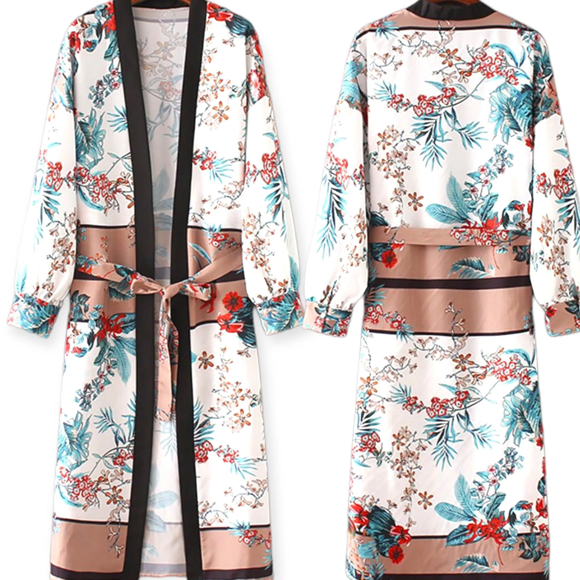 Elegant Colorful Floral Maxi Kimono Cover Up