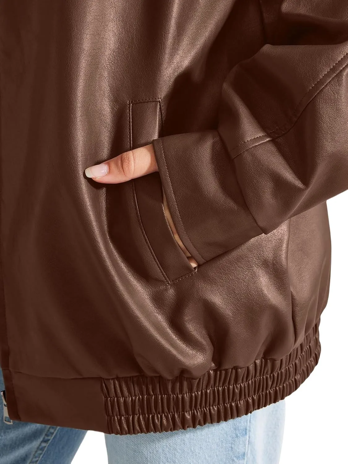 Faux Leather Jacket for Women Oversized Zipper Long Sleeve Motorcycle Bomber Jackets Moto Biker Coat Winter Outfits