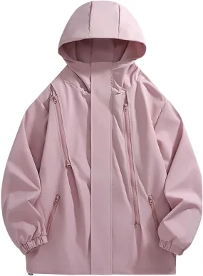 Finelylove Mens Rain Jacket Waterproof Lightweight Hooded Windbreaker Distressed Softshell Jackets Raincoat for Hiking