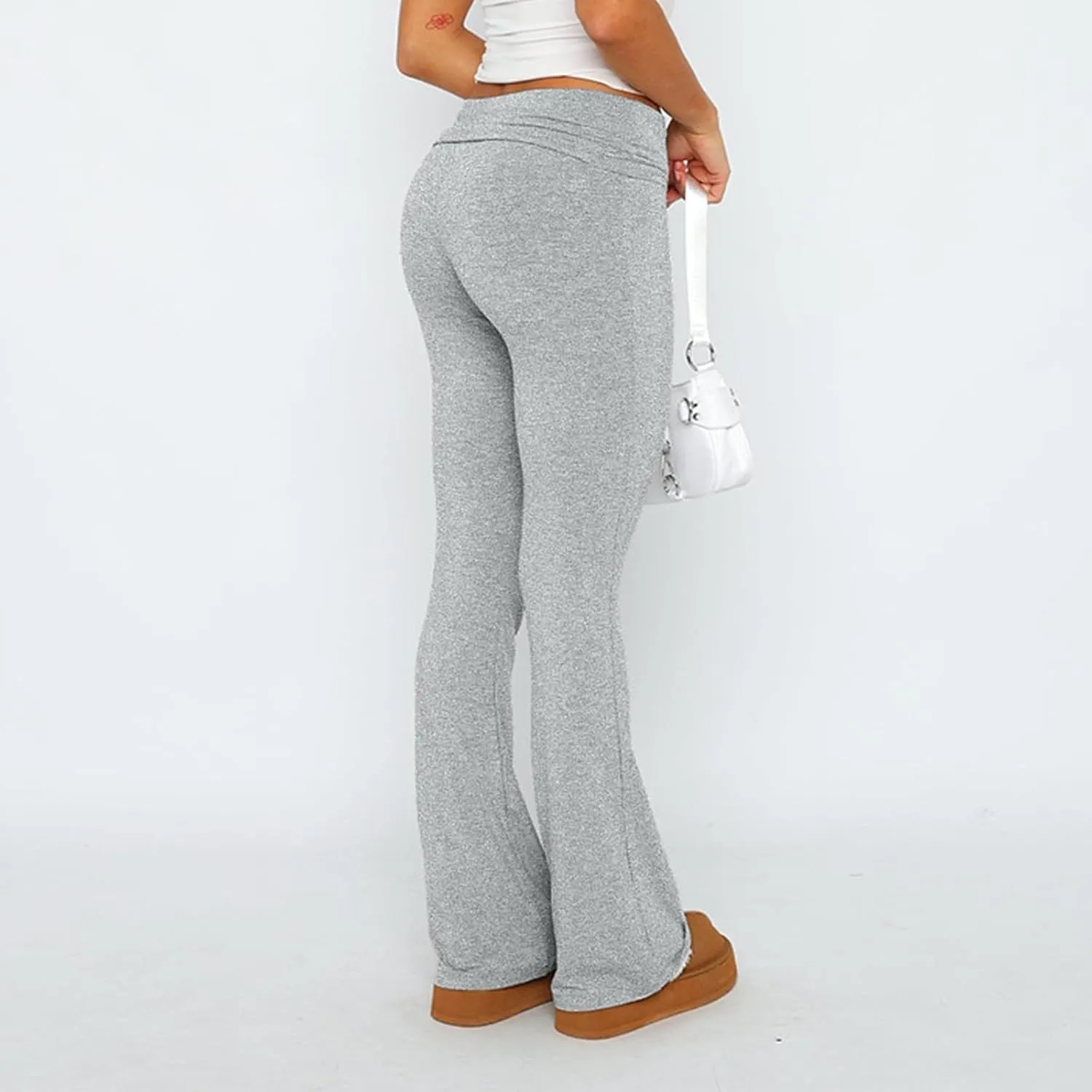 Flared Sweatpants Fold Over Yoga Pants High Waisted Plus Size Workout Leggings Fall Trouser Pants Tall