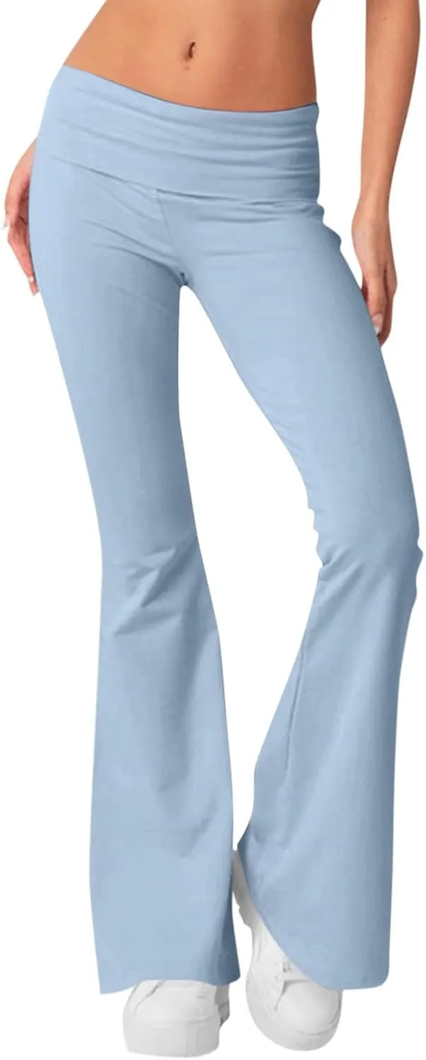 Flared Sweatpants Fold Over Yoga Pants High Waisted Plus Size Workout Leggings Fall Trouser Pants Tall