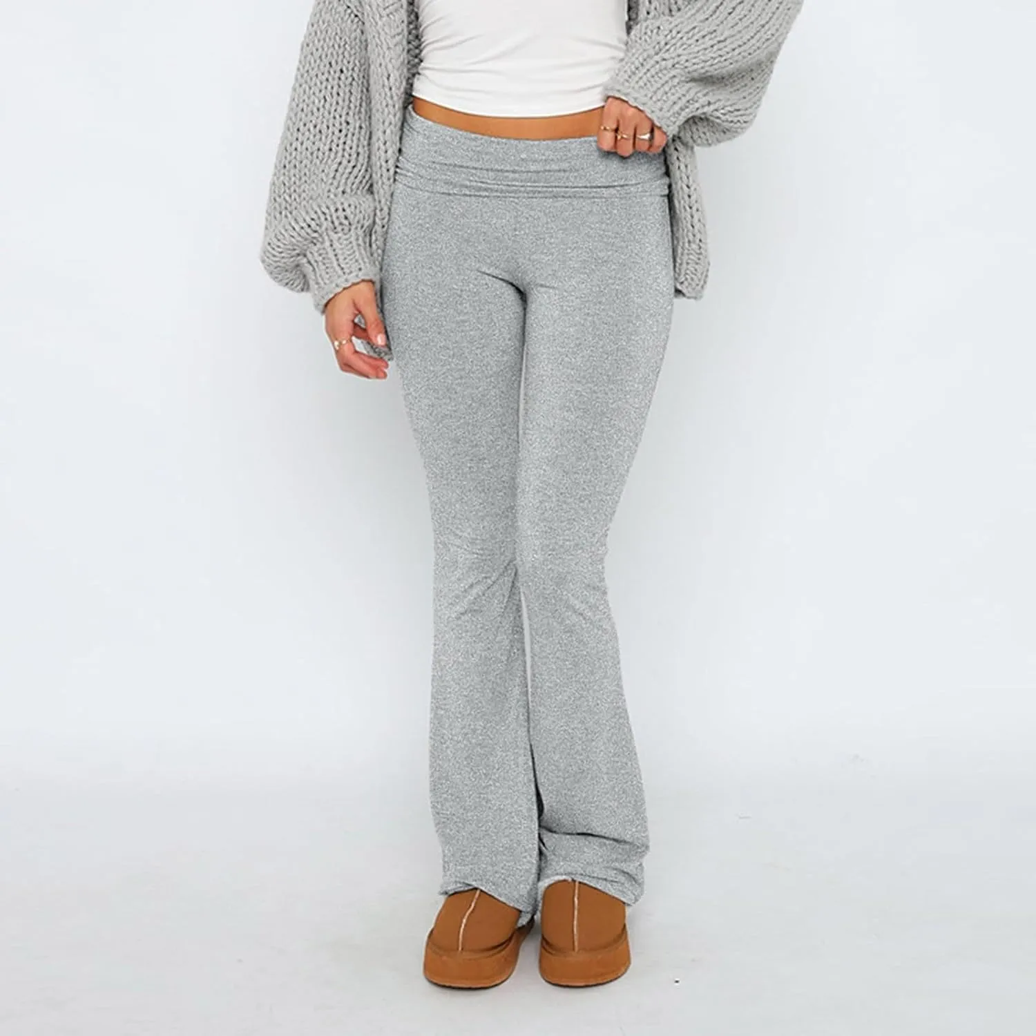 Flared Sweatpants Fold Over Yoga Pants High Waisted Plus Size Workout Leggings Fall Trouser Pants Tall
