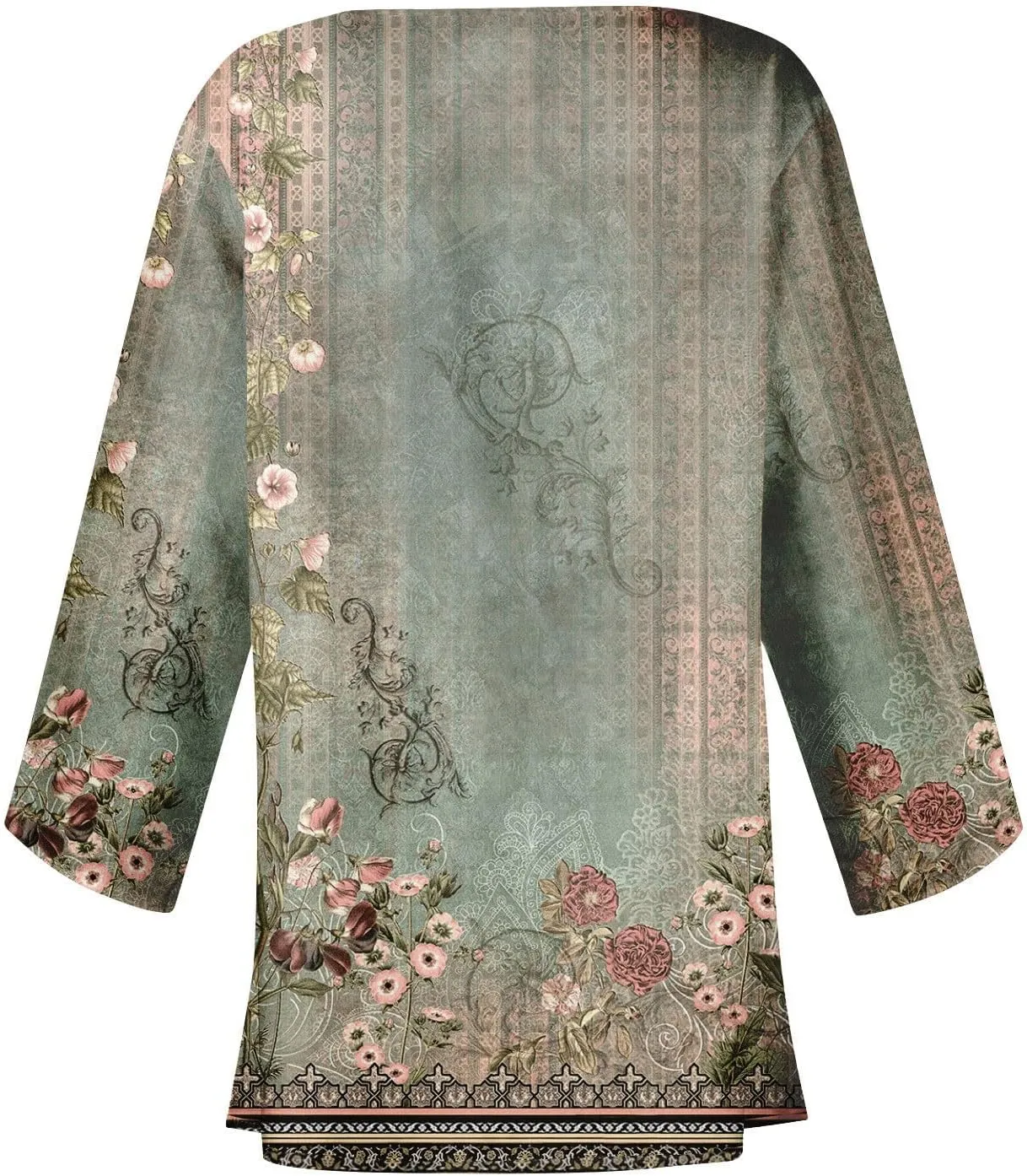 FlekmanArt Kimonos for Women Casual 3/4 Sleeve Print Open Front Cardigan Resort Wear Trendy Flowy Lightweight Dressy Jacket
