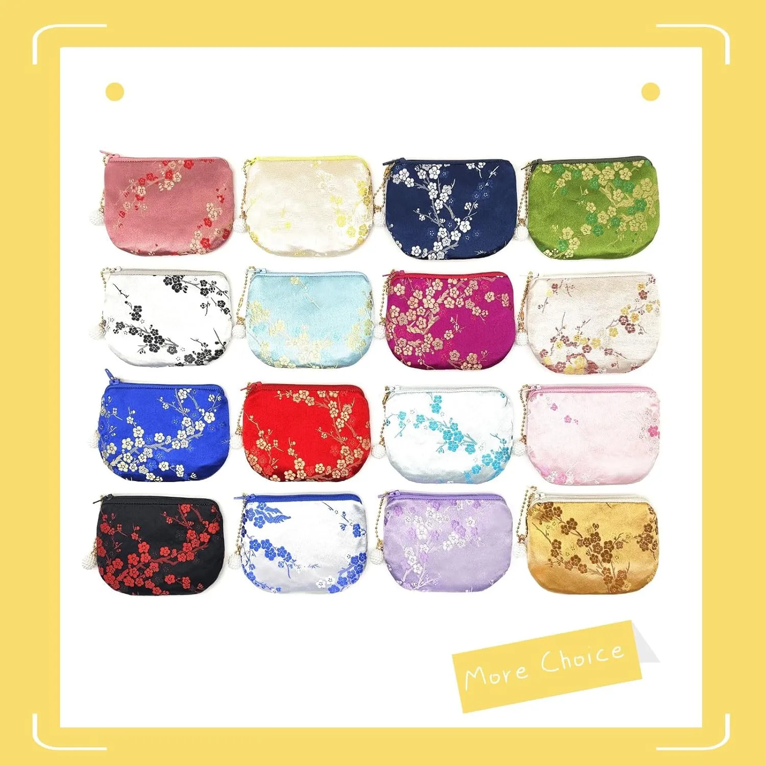 Handmade Women Coin Purse Brocade Rosary Bag Silk Jewelry Pouch Zipper Wallet - Beige