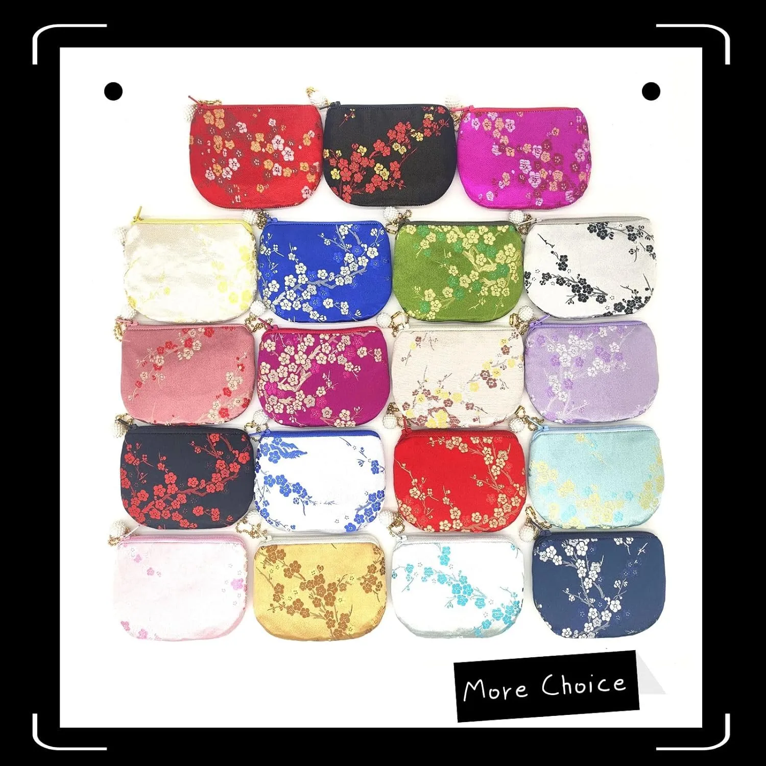 Handmade Women Coin Purse Brocade Rosary Bag Silk Jewelry Pouch Zipper Wallet - Black Plus