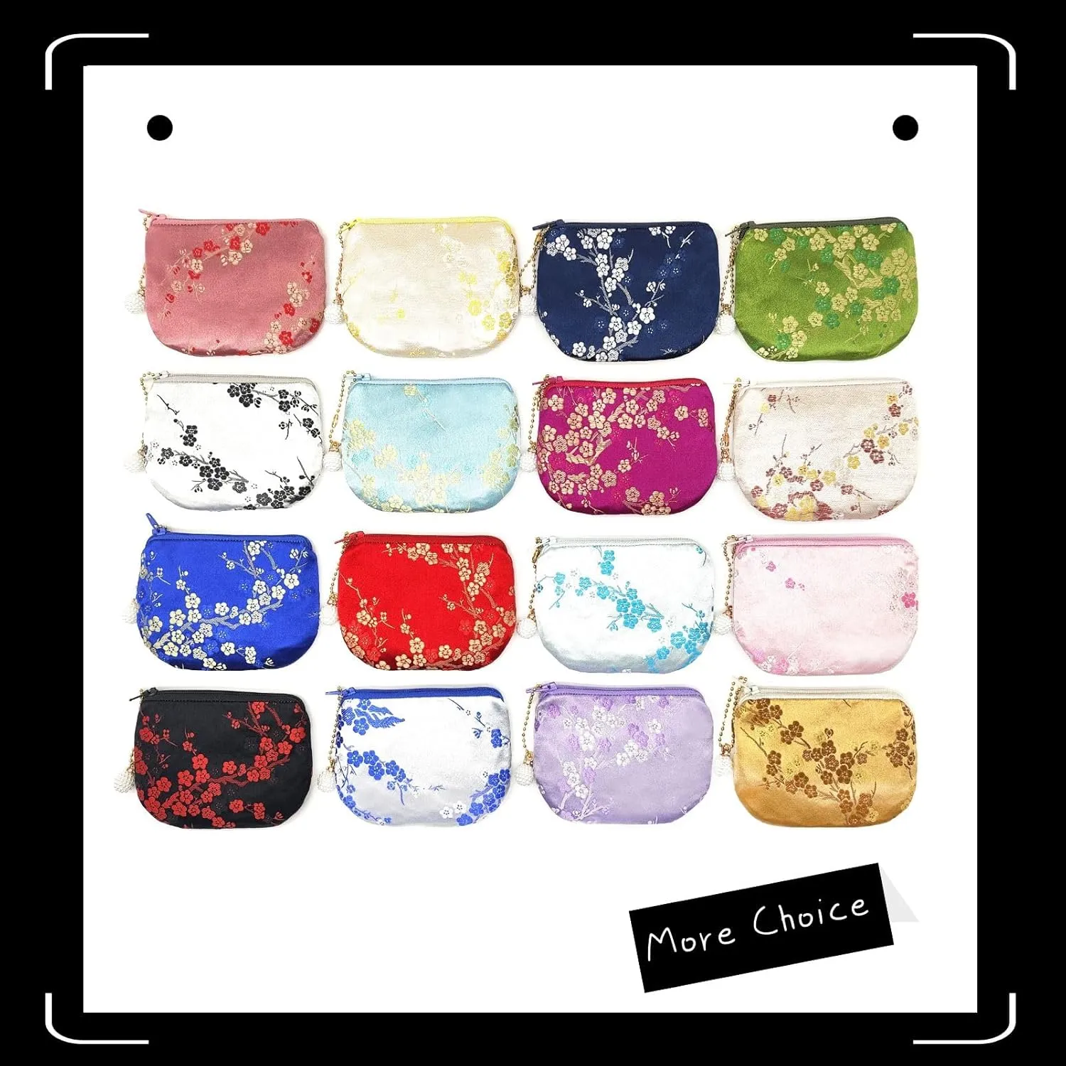 Handmade Women Coin Purse Brocade Rosary Bag Silk Jewelry Pouch Zipper Wallet - Black