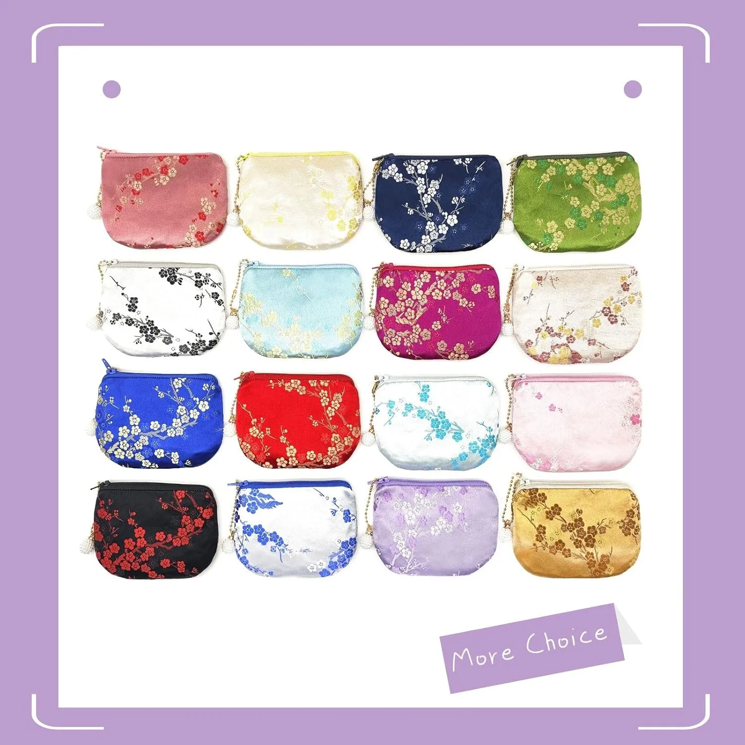 Handmade Women Coin Purse Brocade Rosary Bag Silk Jewelry Pouch Zipper Wallet - Blue Violet