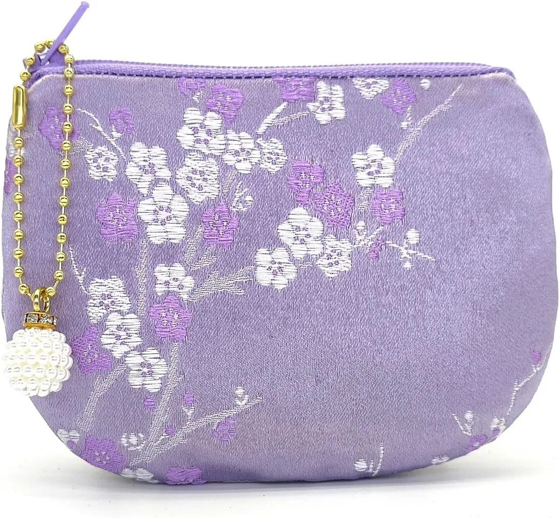 Handmade Women Coin Purse Brocade Rosary Bag Silk Jewelry Pouch Zipper Wallet - Blue Violet