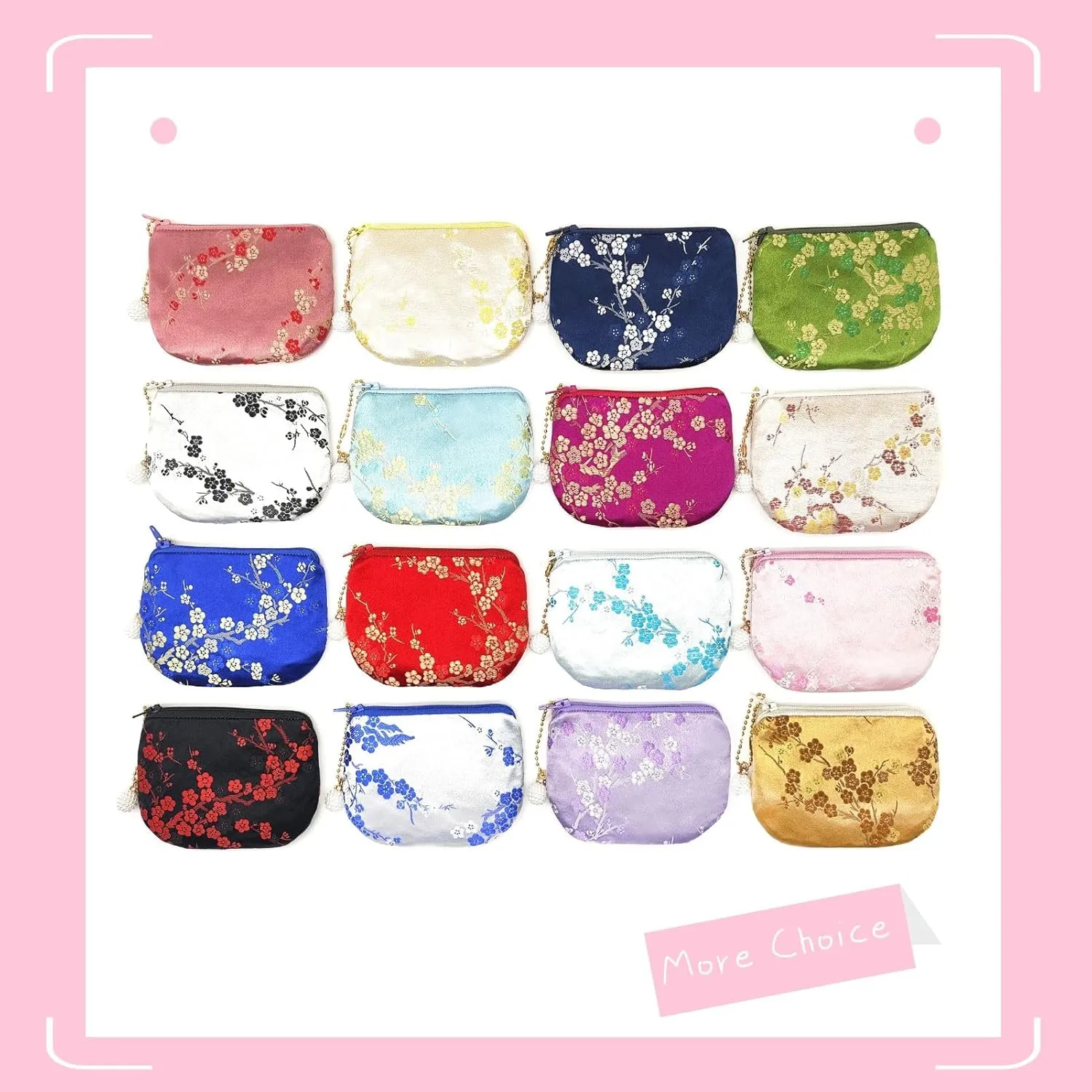 Handmade Women Coin Purse Brocade Rosary Bag Silk Jewelry Pouch Zipper Wallet - Pink