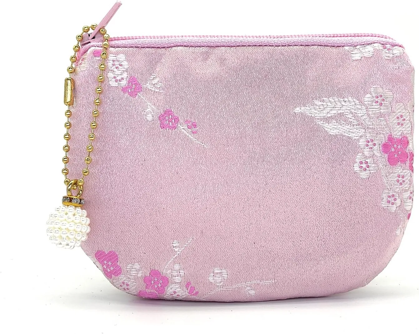 Handmade Women Coin Purse Brocade Rosary Bag Silk Jewelry Pouch Zipper Wallet - Pink