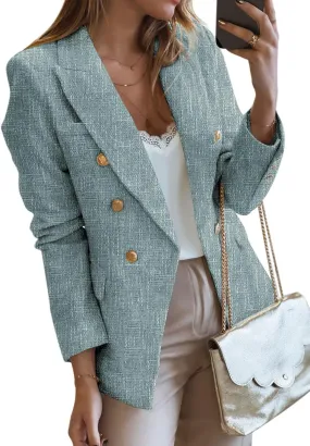 Happy Sailed Womens Tweed Blazers Casual Long Sleeve Double Breasted Open Front Blazer Jackets Work Suits