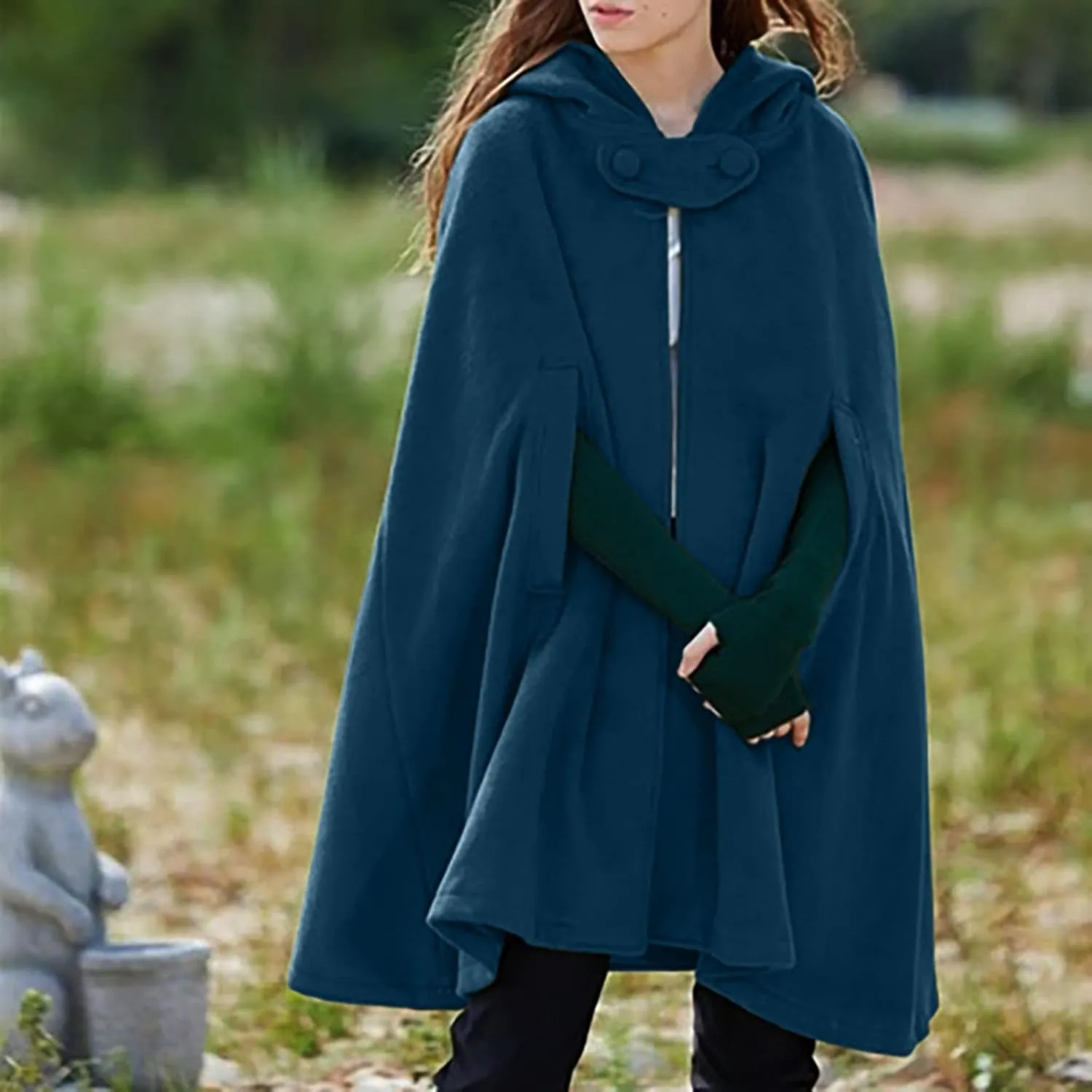 Hooded Medium Women Cape Winter Vintage Overcoat Fashion Button Cloak Woolen Coat Full Zip Fleece for Women Womens Coat