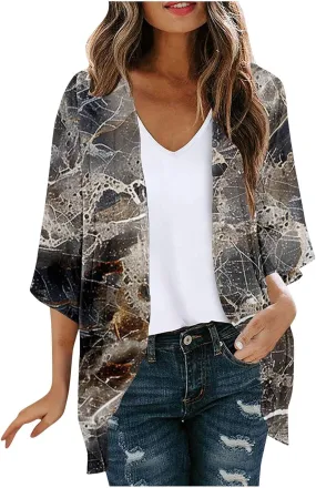 Kimonos for Women Dressy Casual Cardigans Chiffon Lightweight Cute Boho Floral Print Kimonos Beach Cover Ups Tops