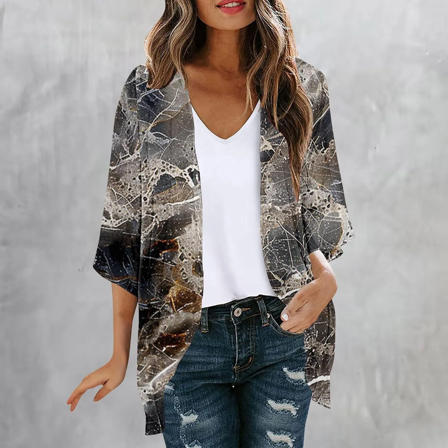 Kimonos for Women Dressy Casual Cardigans Chiffon Lightweight Cute Boho Floral Print Kimonos Beach Cover Ups Tops