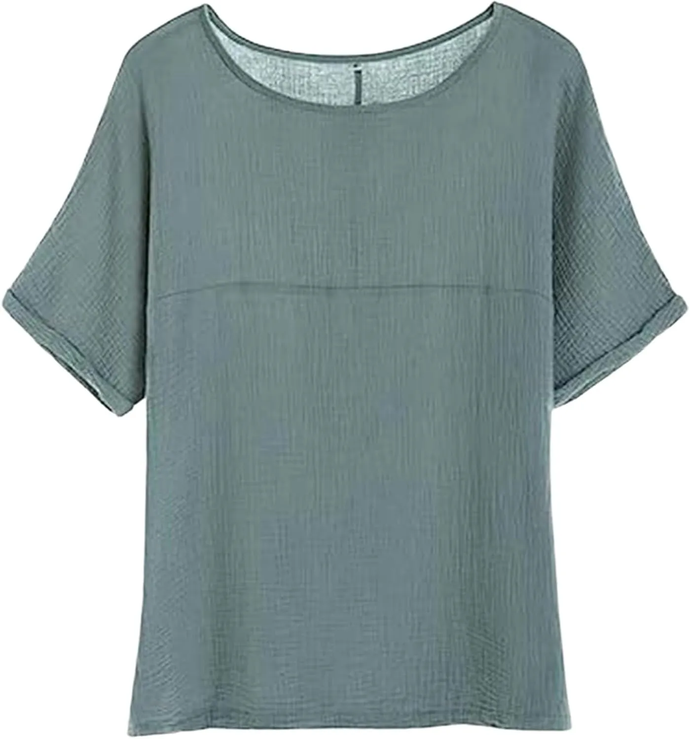 Linen Shirts for Women Summer Cotton Linen Tops Crew Neck Short Sleeve Loose Vacation Beach Dressy Peasant Blouses