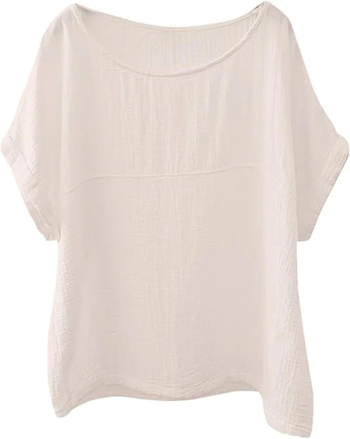 Linen Shirts for Women Summer Cotton Linen Tops Crew Neck Short Sleeve Loose Vacation Beach Dressy Peasant Blouses
