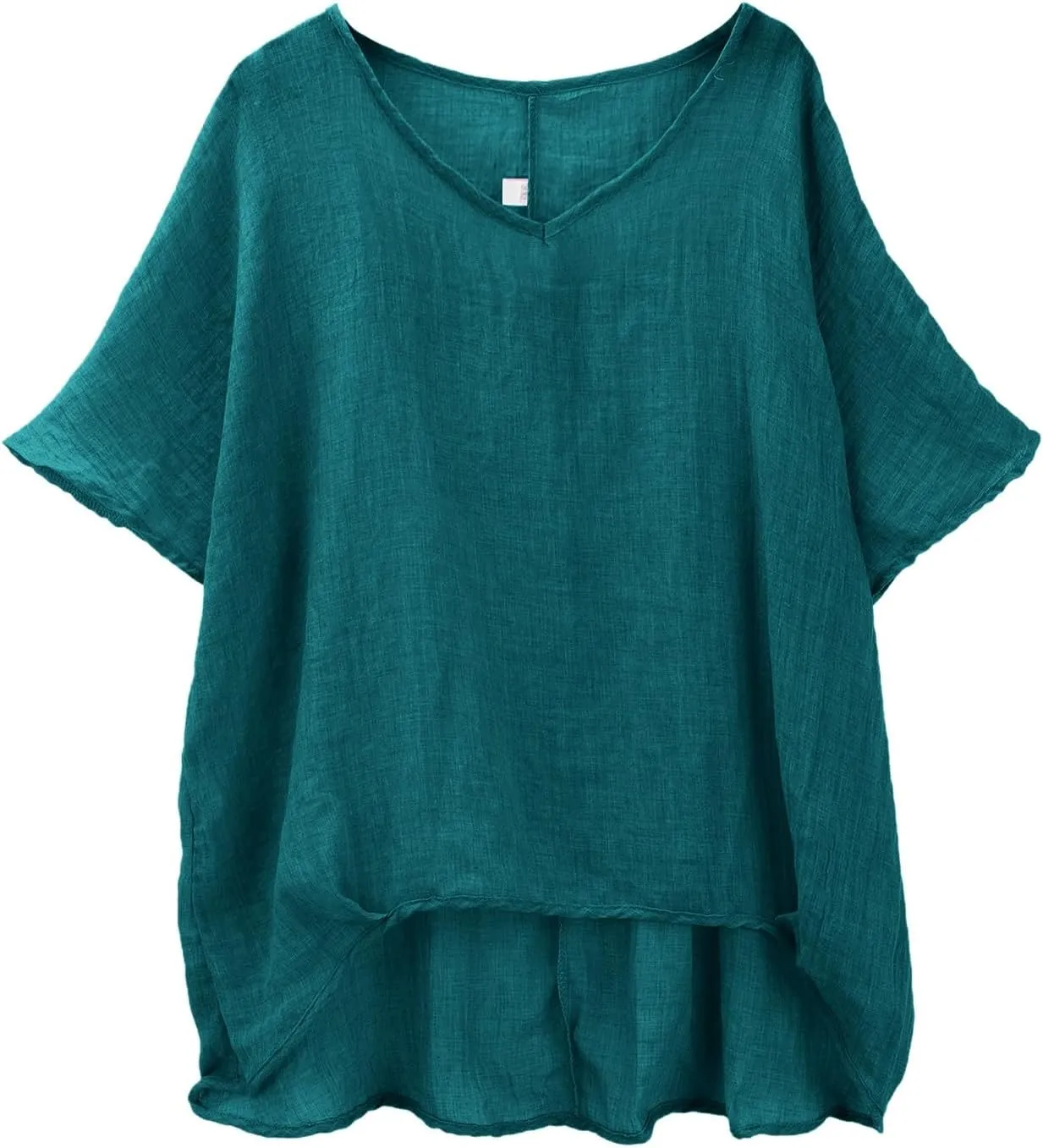 Linen Shirts for Women Summer Trendy Boho Tops, Solid Color Peasant Blouses Short Sleeve Casual Dressy Shirt