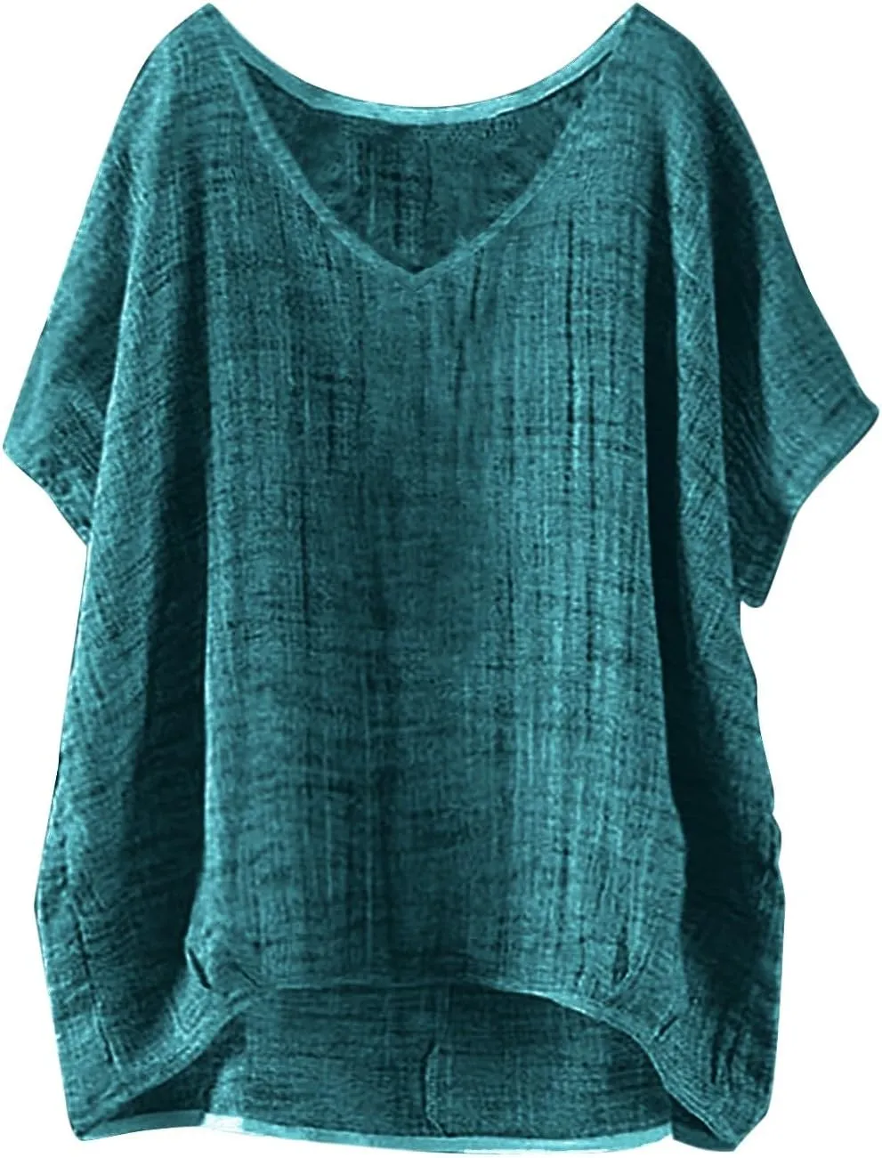 Linen Shirts for Women Summer Trendy Boho Tops, Solid Color Peasant Blouses Short Sleeve Casual Dressy Shirt