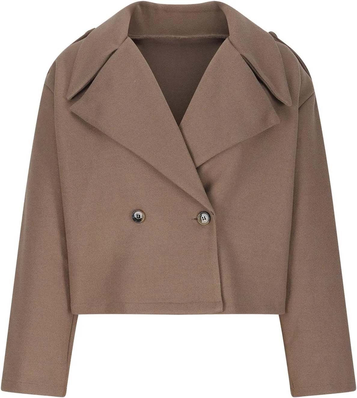 Lmdudan Women's Cropped Wool Blend Coat Notch Lapel Blazer Jacket Business Casual Winter Crop Pea Coat Cardigan Tops