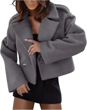 Lmdudan Womens Wool Peacoat 2024 Fall Winter Jackets Office Work Lapel Collar Thick Trench Coat Overcoat Blazers Trench Coat