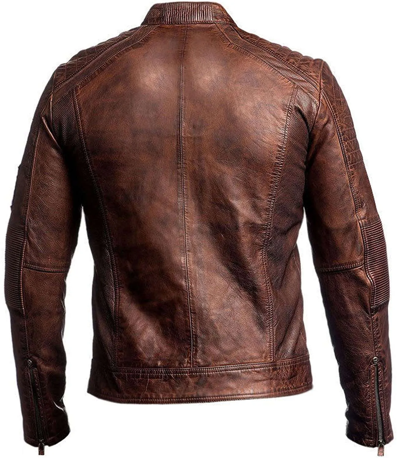 Men's Cafe Racer Retro Motorcycle Vintage Biker Distressed Leather Jacket