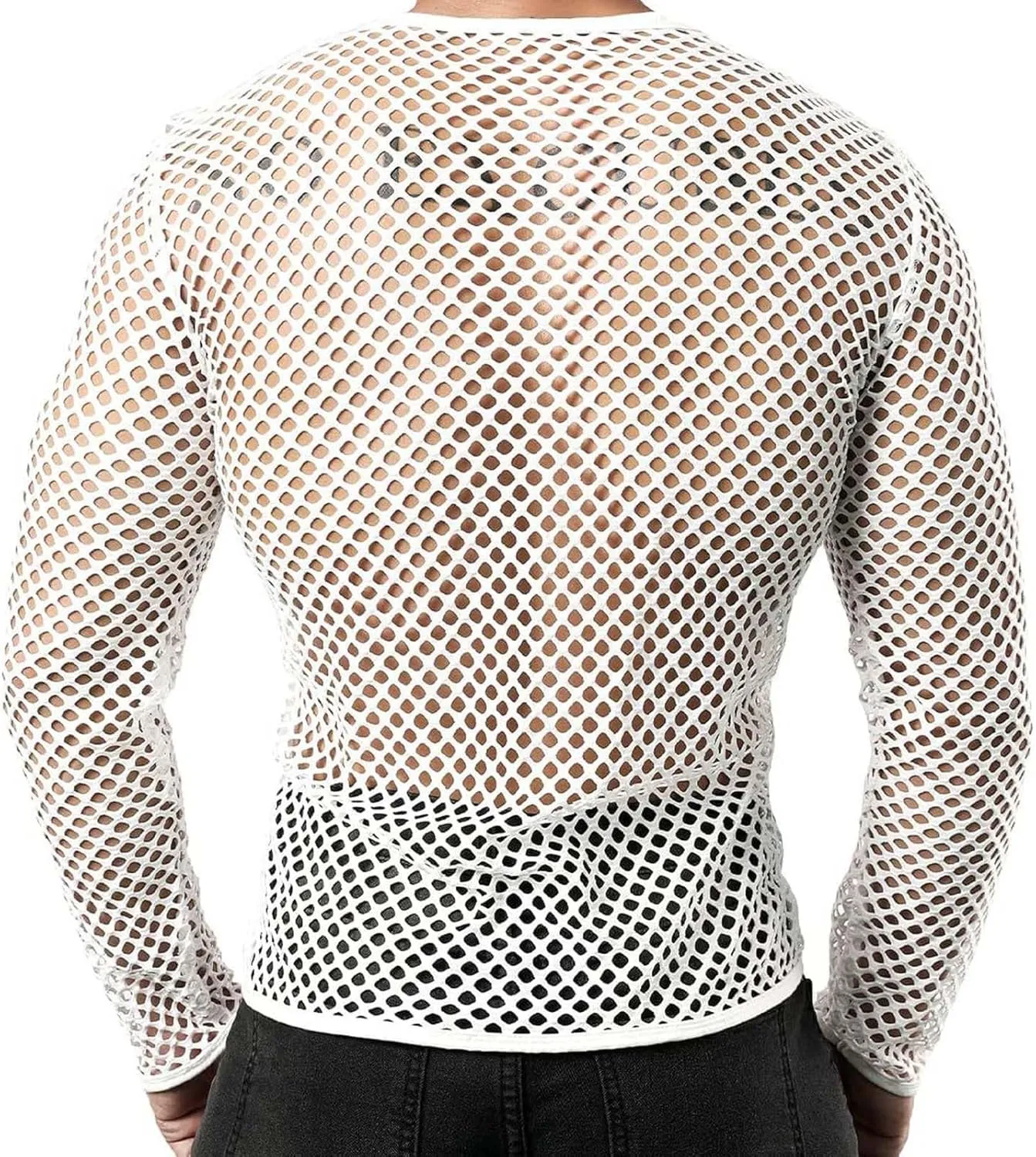Mens Fishnet Mesh Muscle Shirts Top See Thru Workout Gym Shirts Mesh Base Layer Fishnet Sexy Top Fitted Crew Neck Tee