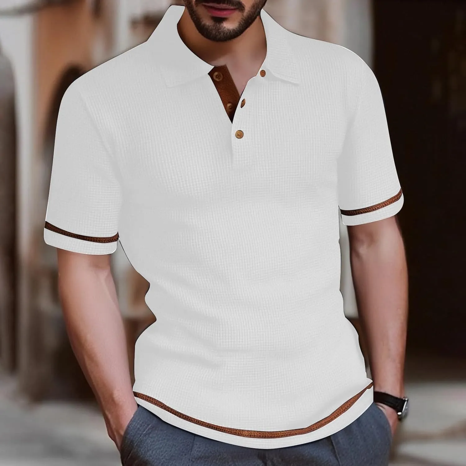 Men's Mesh Ice Silk Polo Shirt Slim Fit Collared Short Sleeve Cool Skin-Friendly Quick-Drying Stretch Tshirts