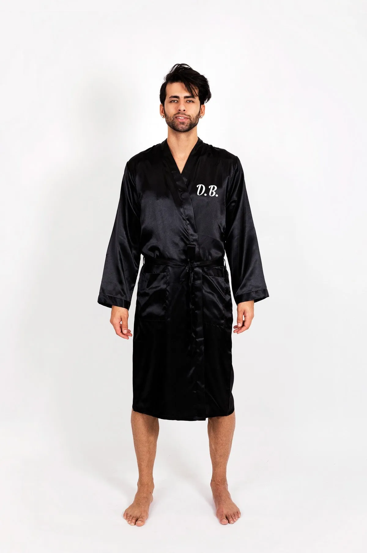 Men's Satin robe for Groom , King Mr Silk Robes for Bachelor Party - Script Vinyl