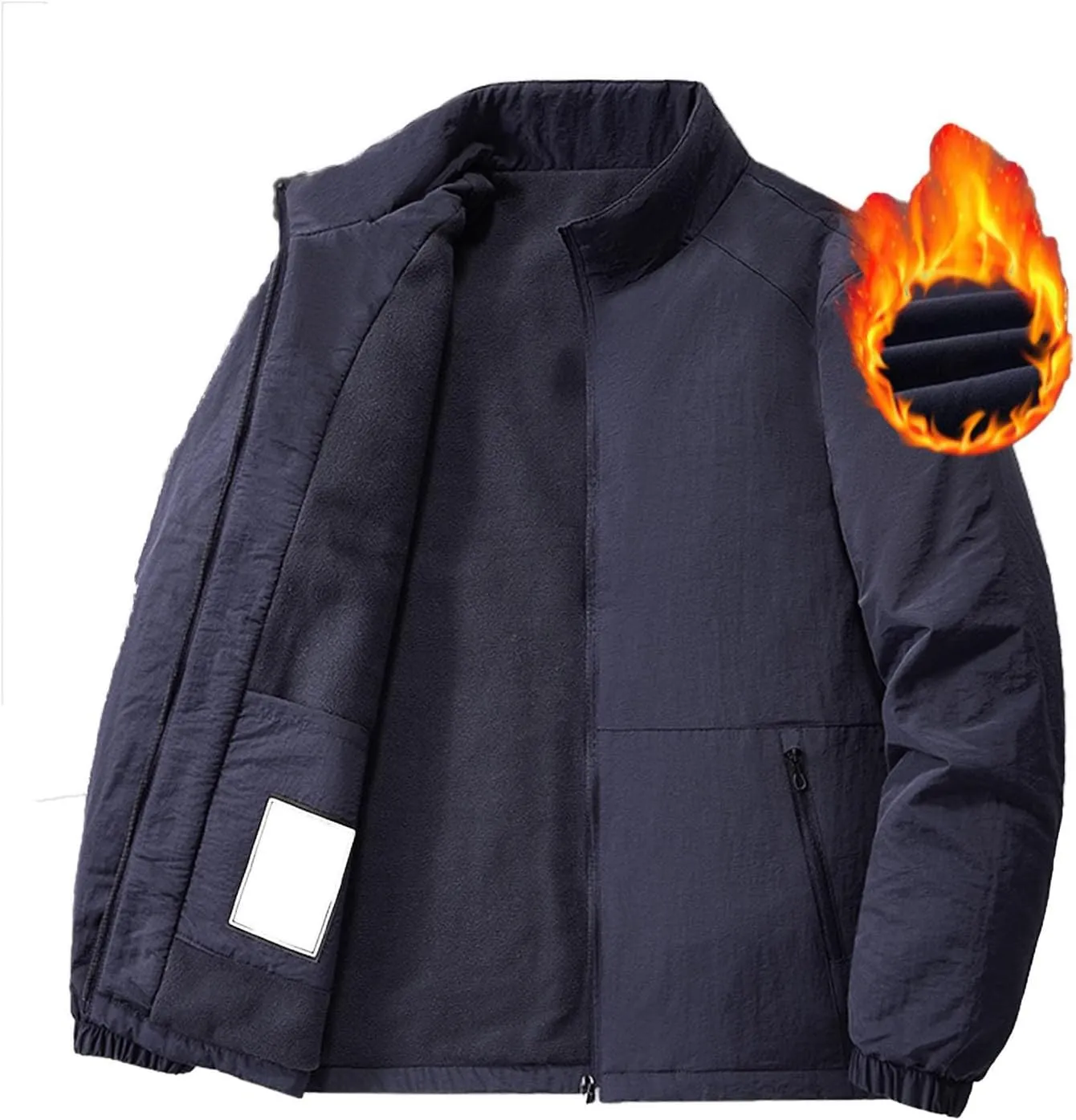 Men's Stand Collar Fleece Sherpa Lined Jacket Warm Full Zip Up Thick Jacket Soft Outwear Winter Coat with Zipper Pocket