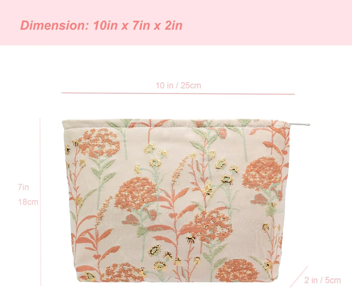PAZIMIIK Makeup Bags for Purse Zipper Cosmetic Pouch Large Travel Canvas Make Up Organizer Tool Pouch for Women and Girls,Brocade Flower Pink