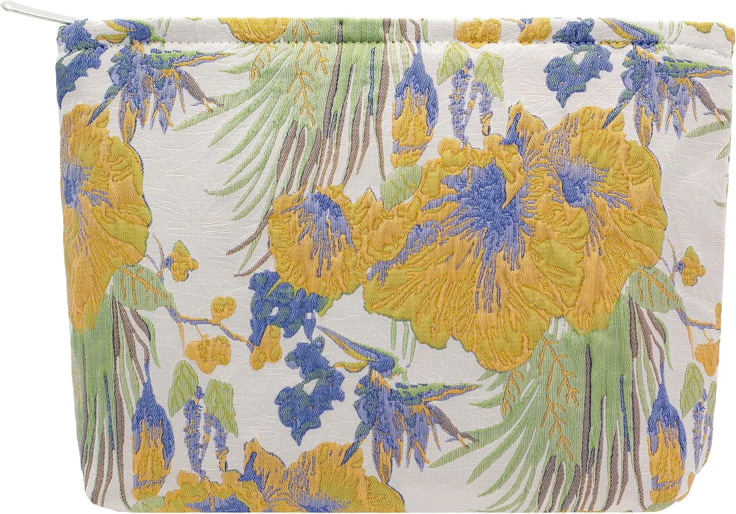 PAZIMIIK Makeup Bags for Purse Zipper Cosmetic Pouch Large Travel Canvas Make Up Organizer Tool Pouch for Women and Girls,Brocade Flower Yellow