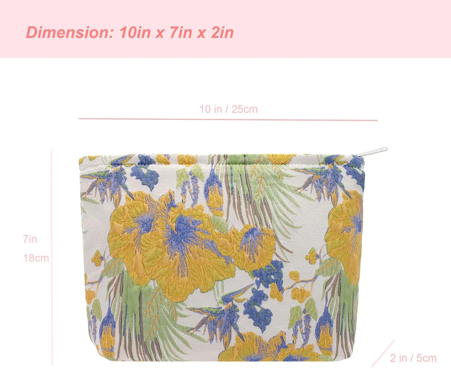 PAZIMIIK Makeup Bags for Purse Zipper Cosmetic Pouch Large Travel Canvas Make Up Organizer Tool Pouch for Women and Girls,Brocade Flower Yellow