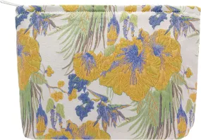 PAZIMIIK Makeup Bags for Purse Zipper Cosmetic Pouch Large Travel Canvas Make Up Organizer Tool Pouch for Women and Girls,Brocade Flower Yellow