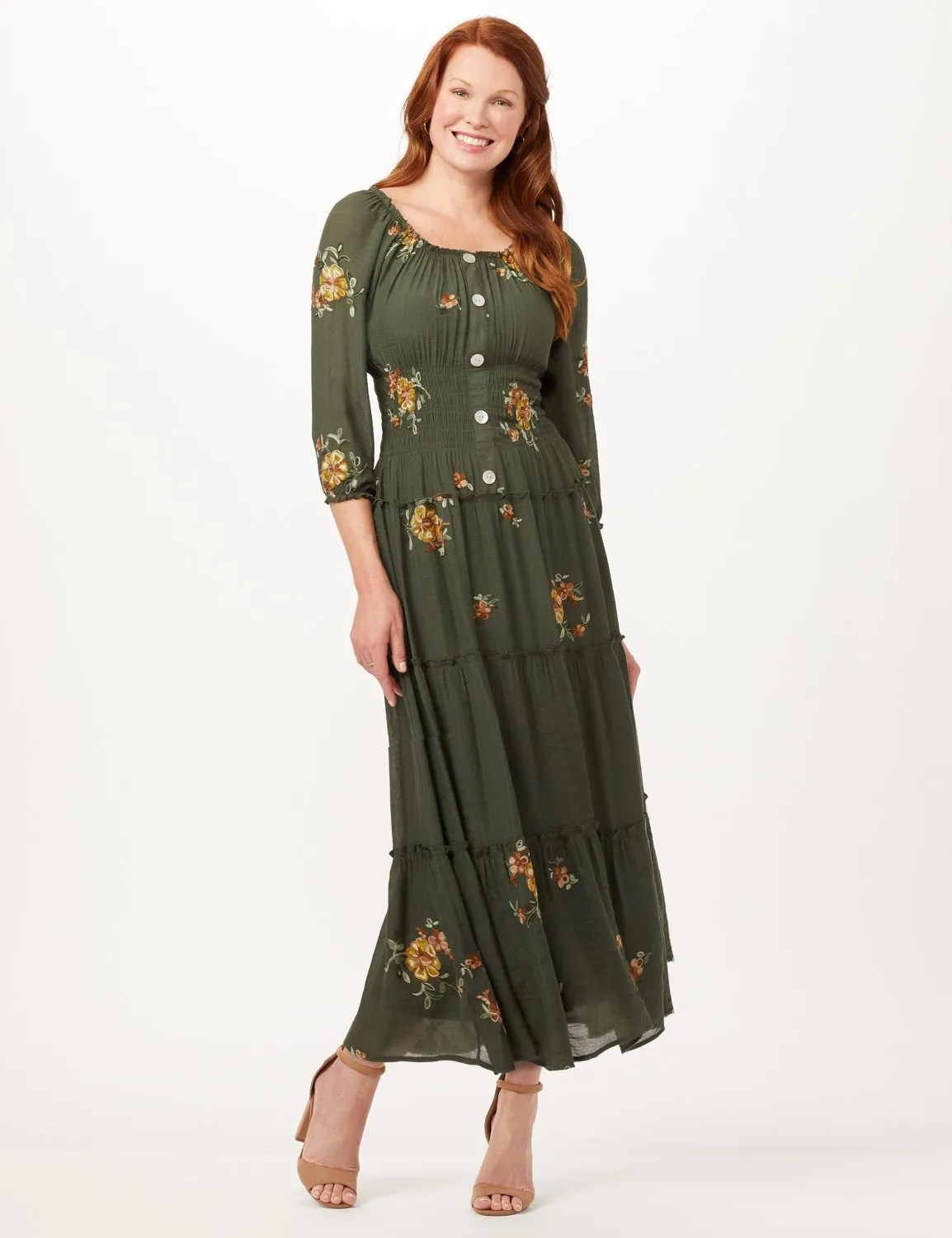 Pre-Order Embroidered Texture Peasant Dress