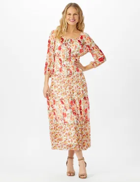 Pre-Order Mixed Ditsy Print Tiered Maxi Peasant Dress