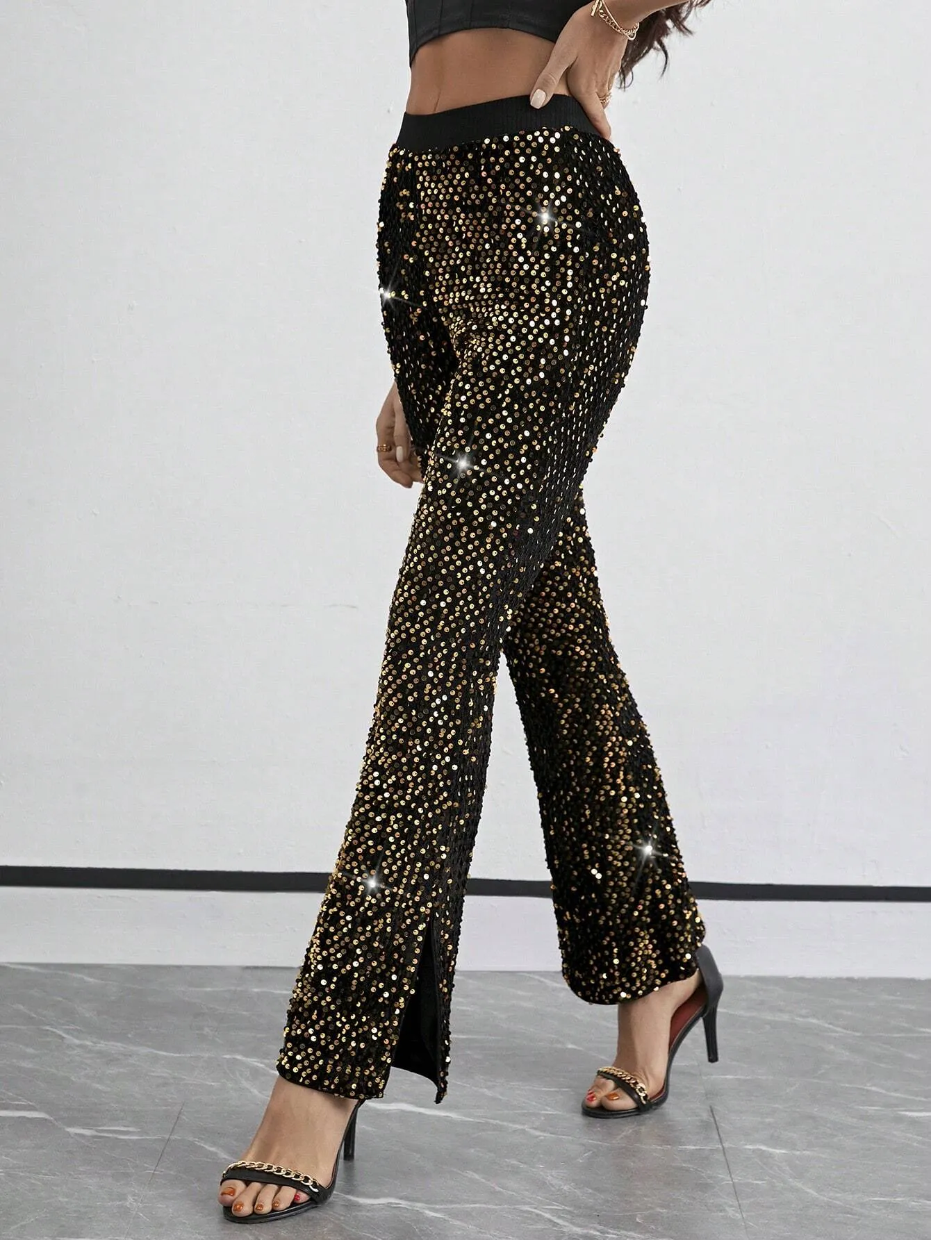 Privé Women's Shiny Bell Bottom Pants